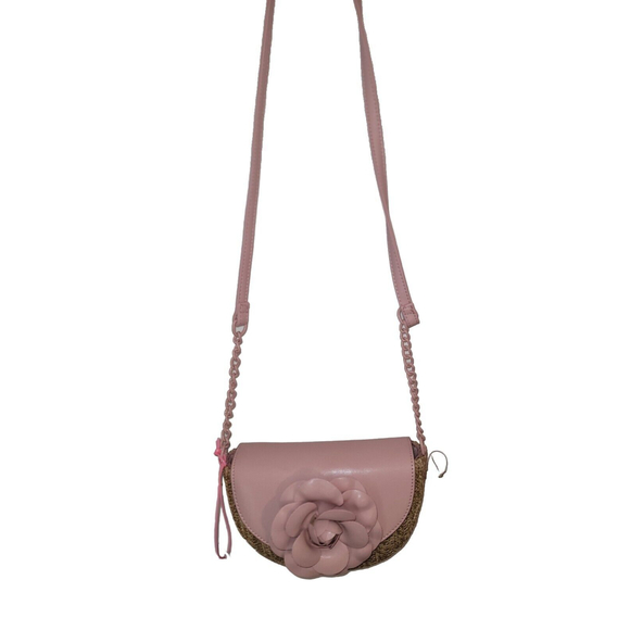 Women's Like Dreams Blush Pink Flower Straw/Wicker Crossbody/Shoulder Bag. - Picture 6 of 12